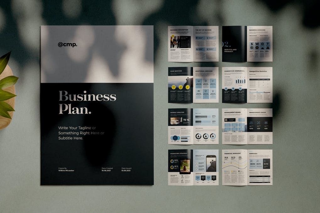 Free Business Plan Layout with Blue Accents Download