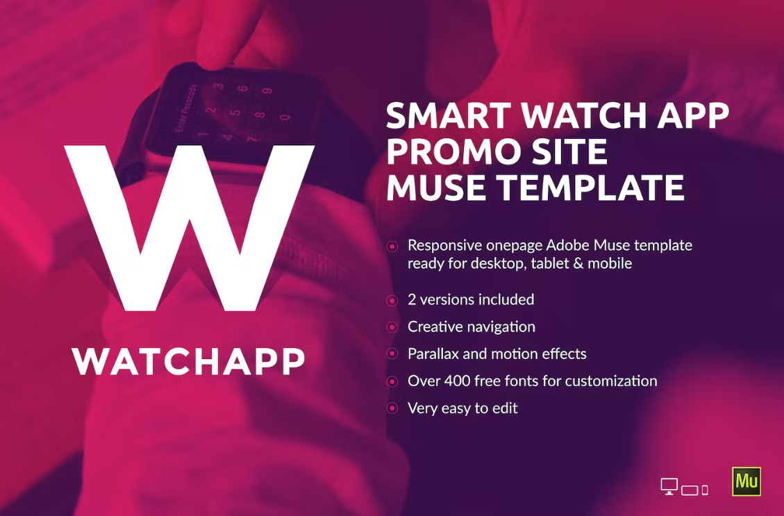 Free WatchApp - Smart Watch App Promo Muse Template Download