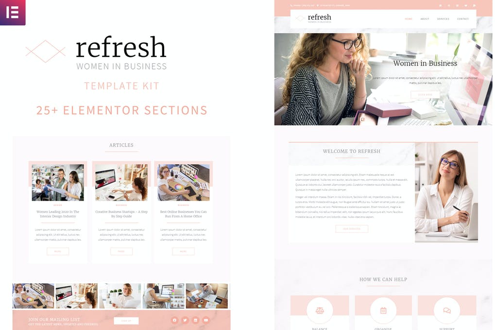 Free Refresh Women in Business Elementor Template Kit Download