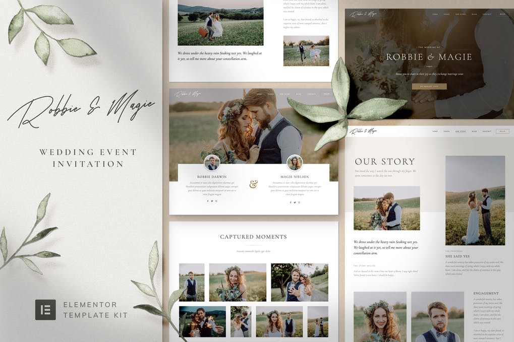 Free Robbie & Magie Wedding Event Invitation Elementor Template Kit Download