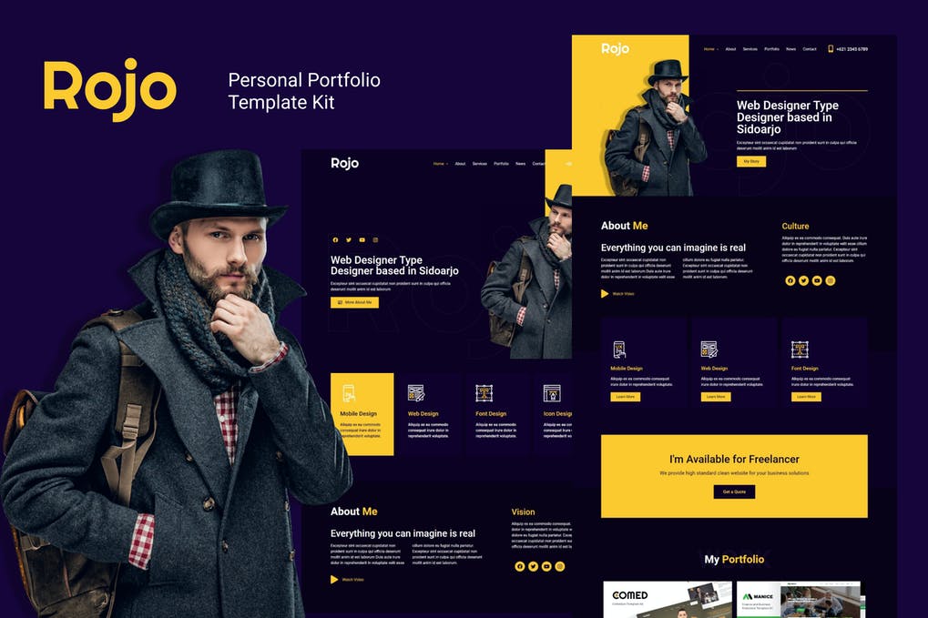 Free Rojo Personal Portfolio Elementor Template Kit Download