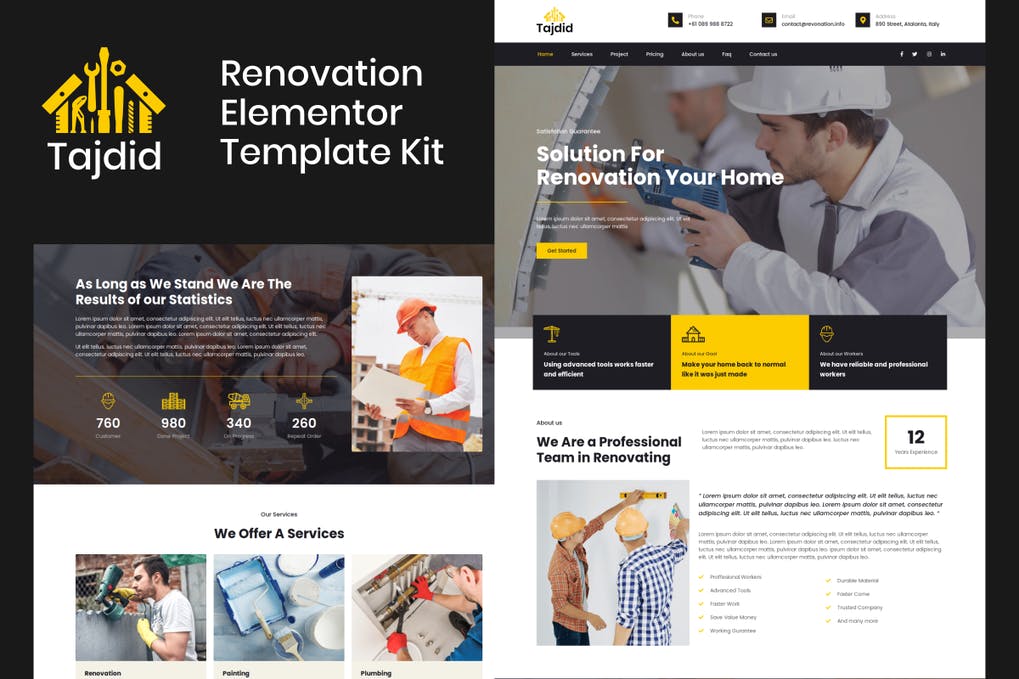 Free Tajdid Renovation Elementor Template Kit Download