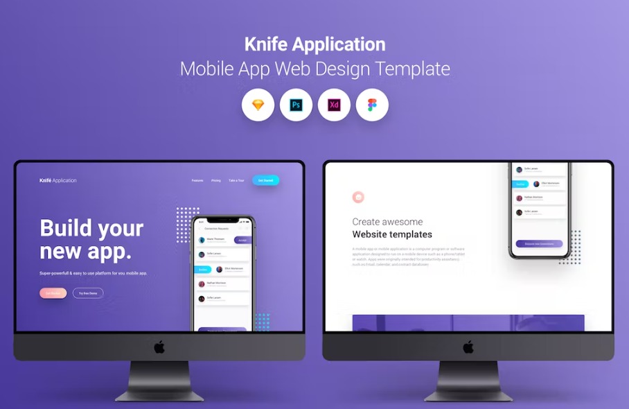 Free Knife Application Mobile App Landing Page Template Download