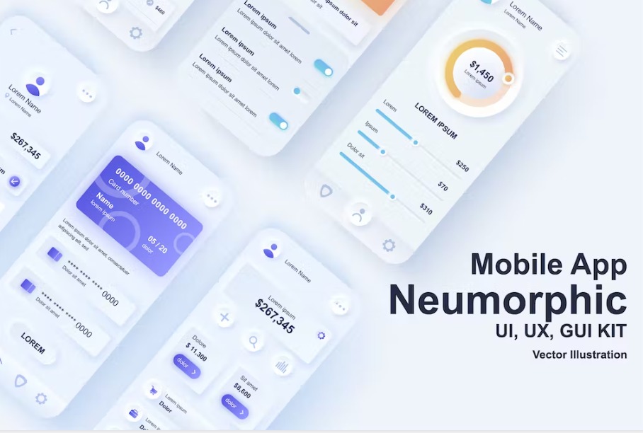 Free Neumorphic Online Banking Mobile App UI Kit Template Download