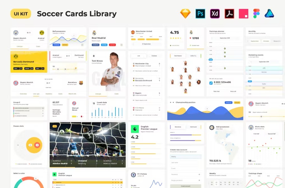 Free Soccer UI Cards Template Download