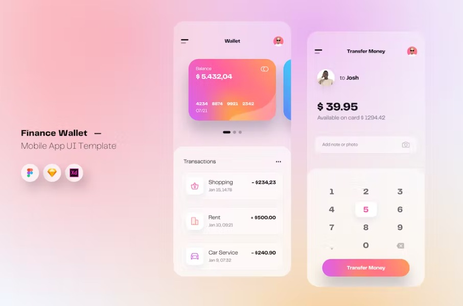 Free Wallet & Finance Mobile App UI Kit Template Download