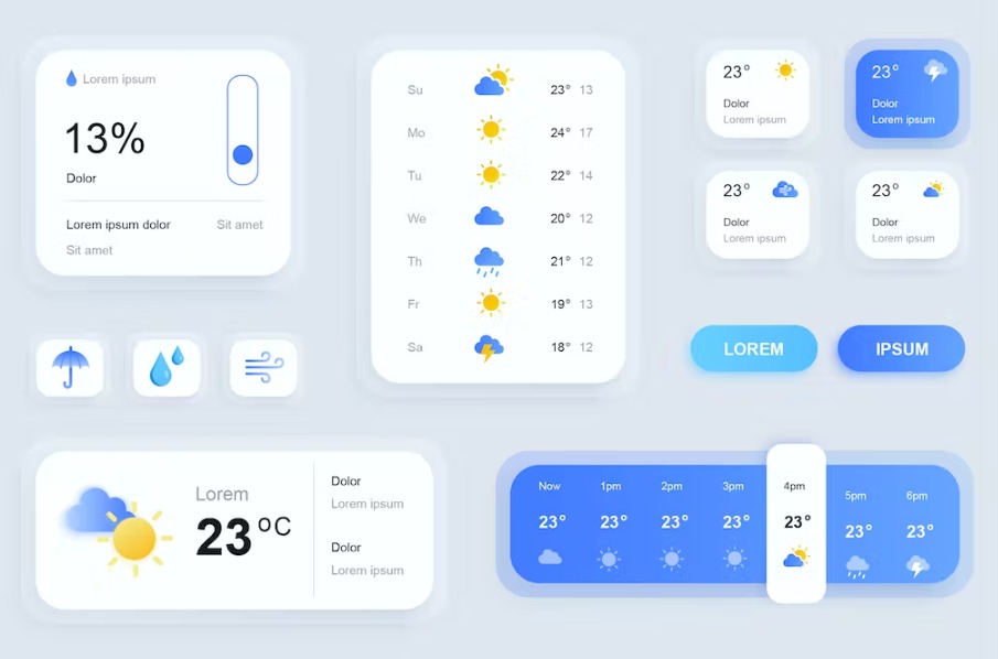 Free Weather Forecast Mobile App UI Elements Kit Template Download