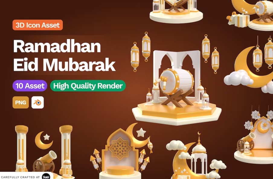 Free 3D Ramadhan Eid Mubarak Icon Template Download