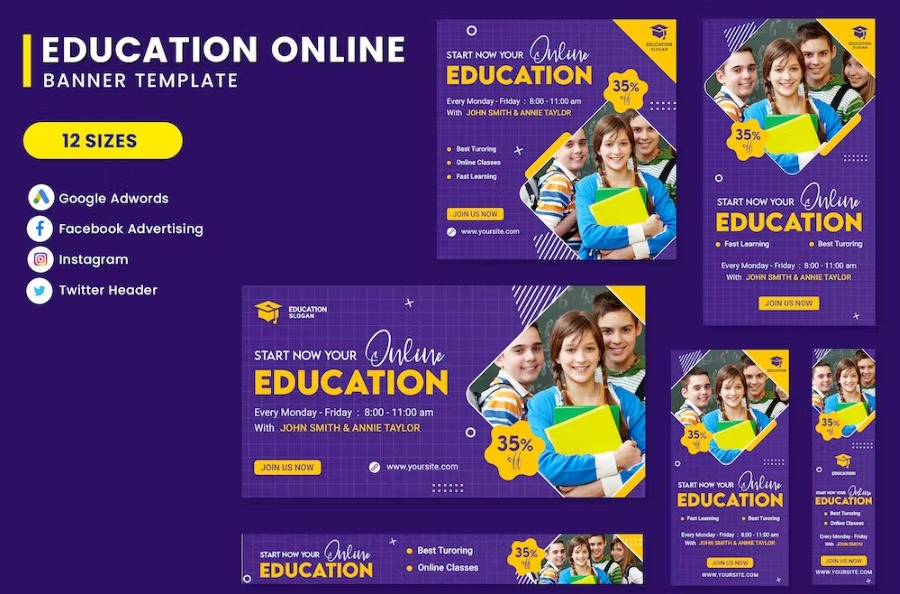 Free Online Education Banner Set Template Download