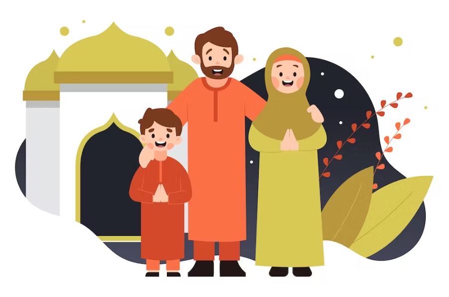 Free Family Greeting Eid UL Fitr Flat Illustration Template Download