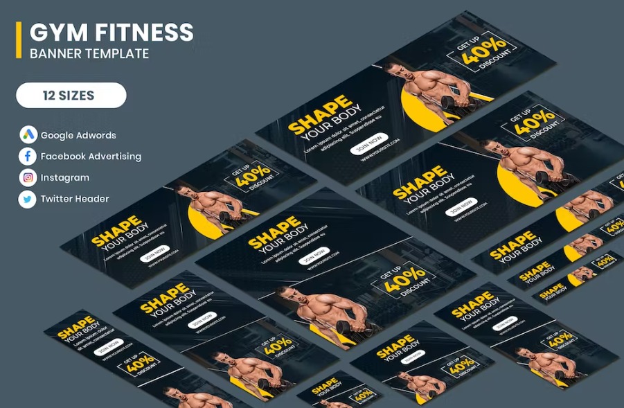 Free Gym Fitness Google Adwords Banner Template Download