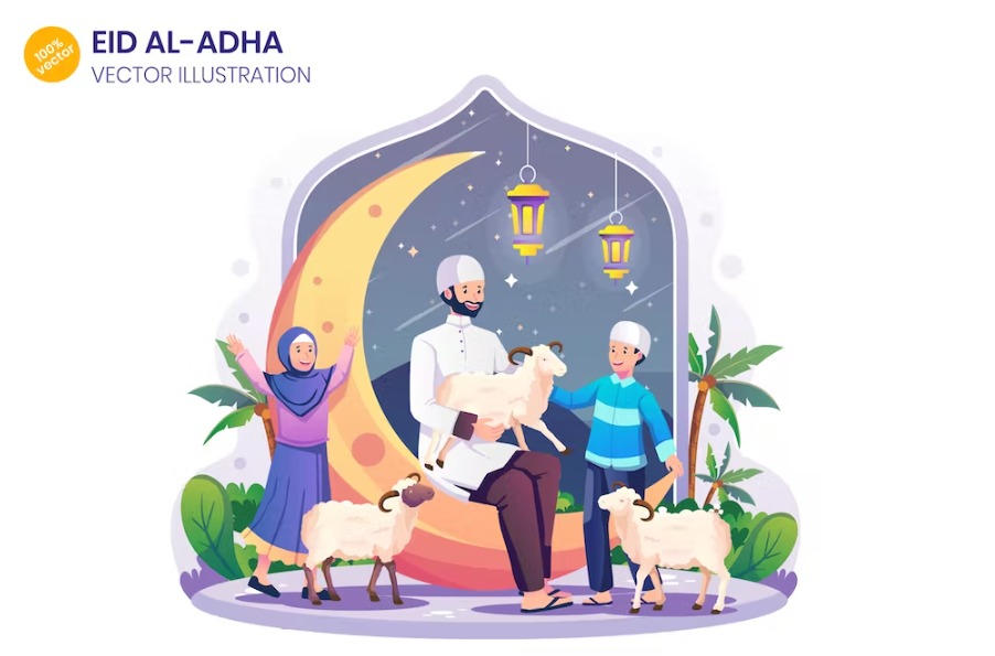 Free Happy Eid ul Adha Greeting Illustration Template Download