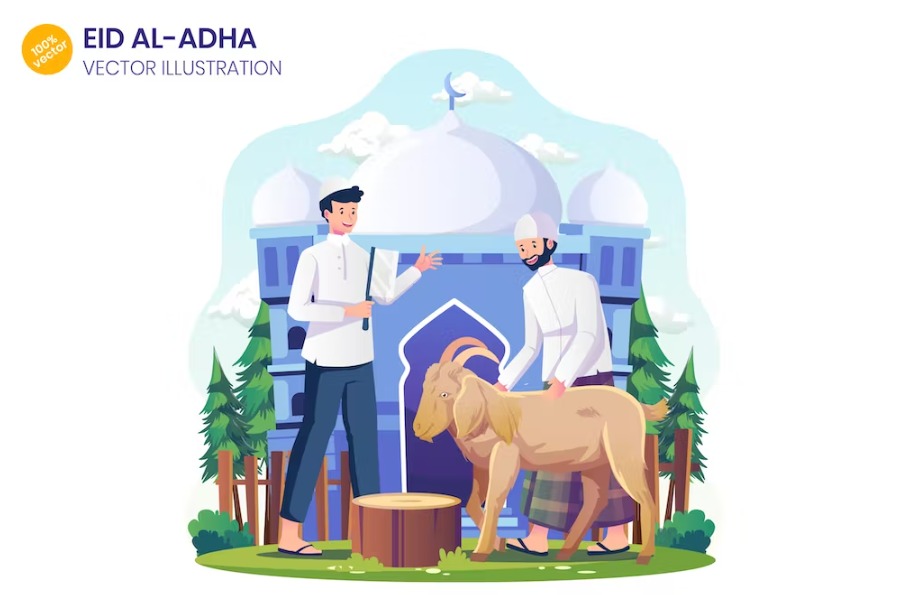 Free Happy Eid ul Adha Greeting Illustration Template Download