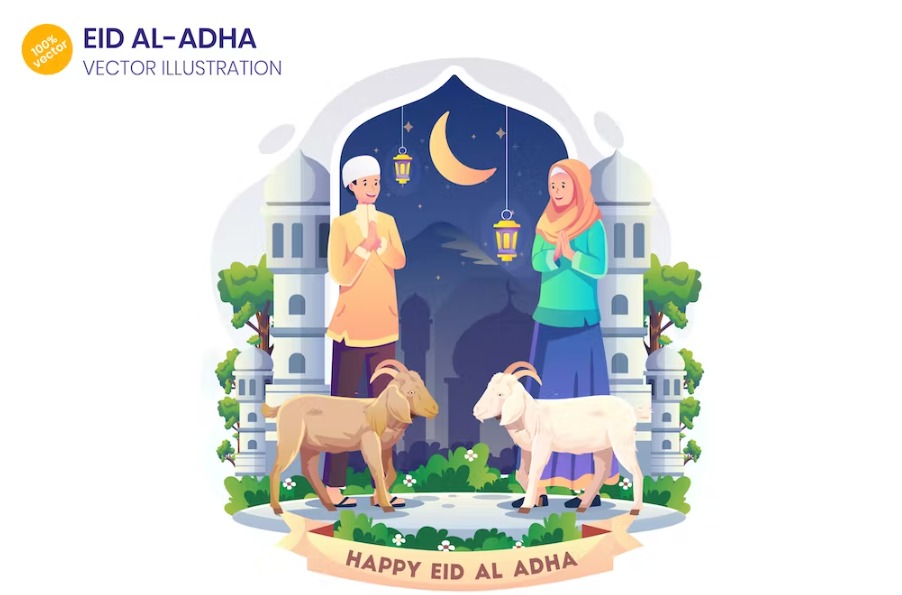 Free Happy Eid ul Adha Greeting Illustration Template Download