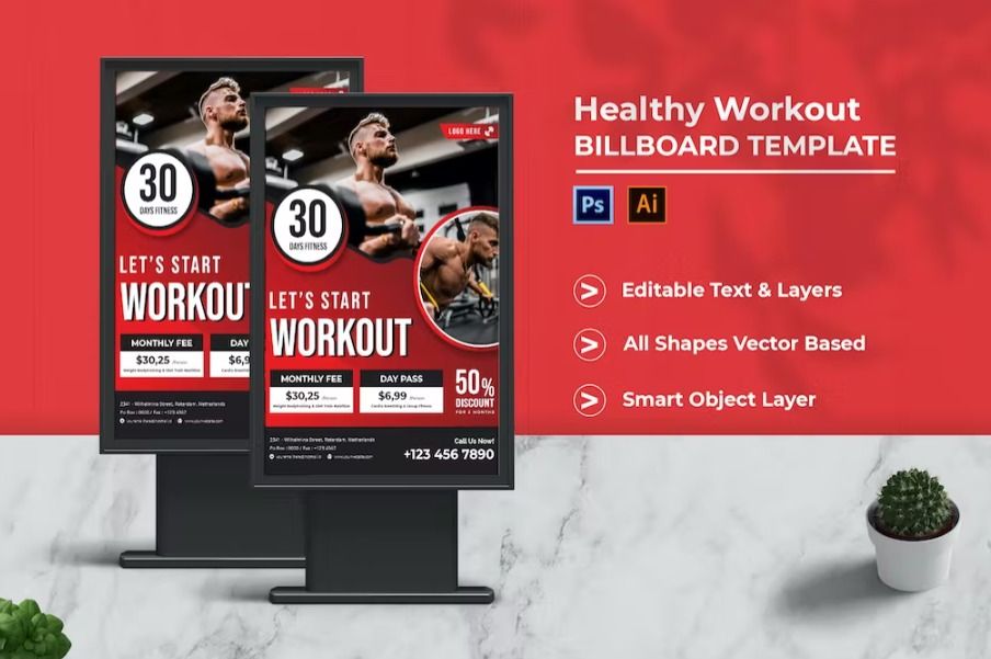 Free Healthy Workout Billboard Portrait Template Download