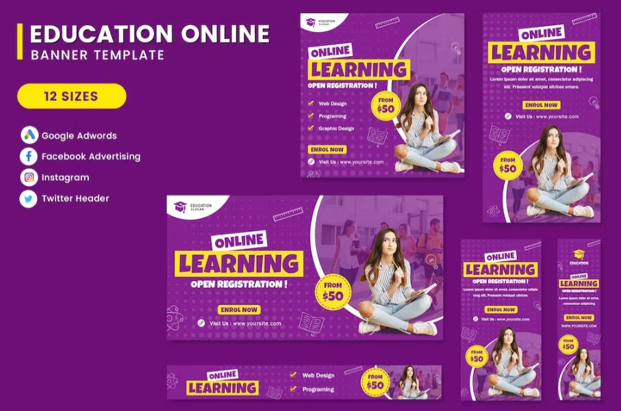 Free Online Learing Banner Set Template Download