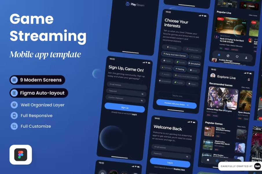 Free Play Stream Game Streaming UI Kit Template Download