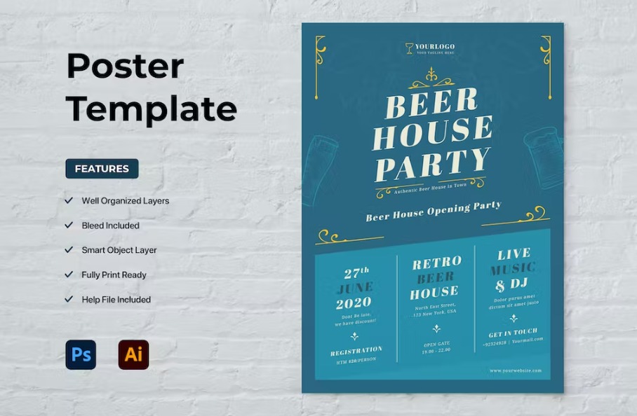 Free Beer House Poster Template Download