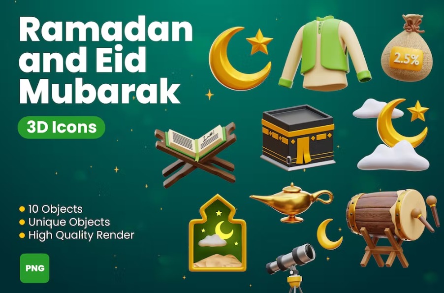 Free Ramadan And Eid Mubarak 3d Icons Template Download