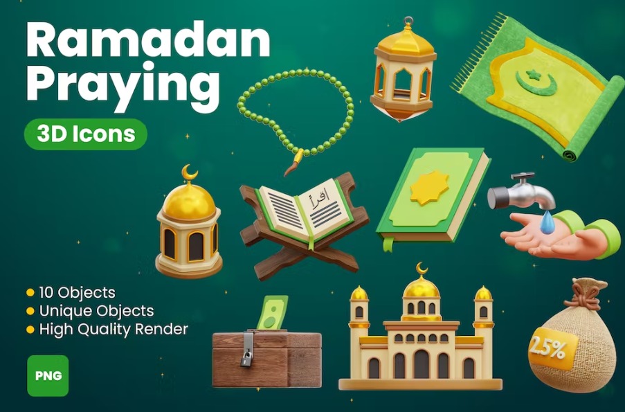 Free Ramadan Praying 3D Icons Template Download