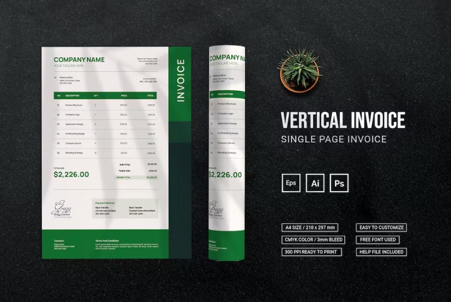 Free Vertical Green Invoice Template Download