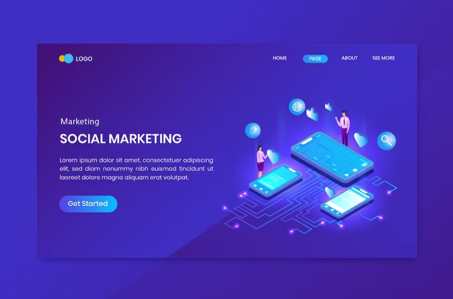 Free Social Marketing Isometric Landing Page Template Download