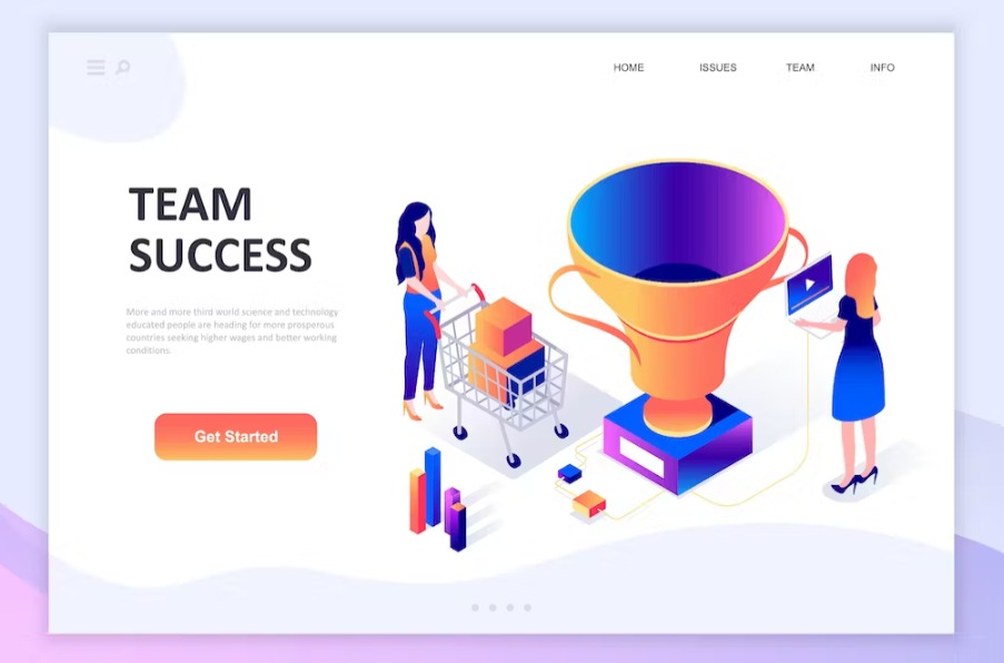 Free Team Success Isometric Landing Page Template Download