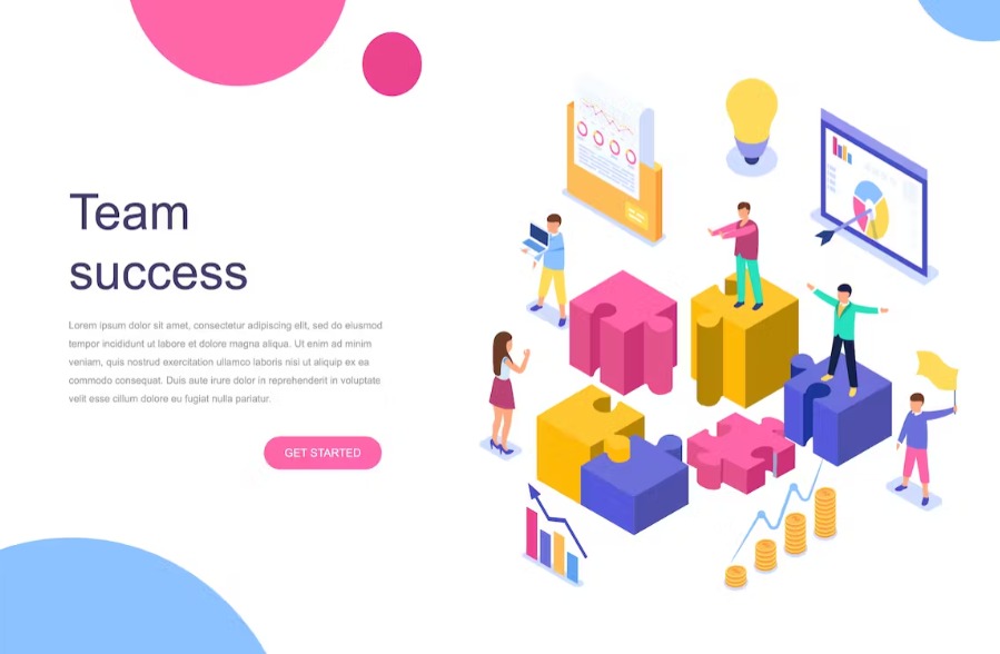 Free Team Success Isometric Landing Page Template Download