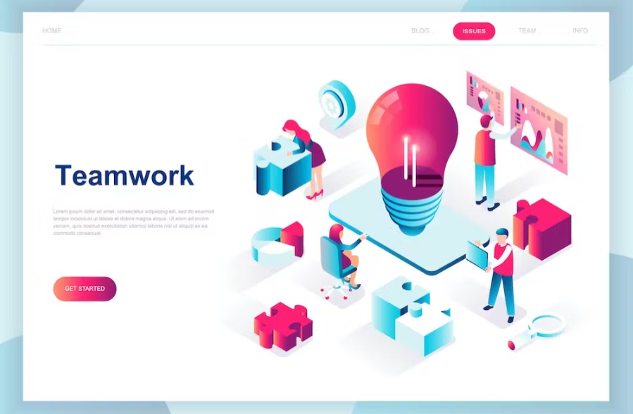 Free Teamwork Isometric Landing Page Template Download