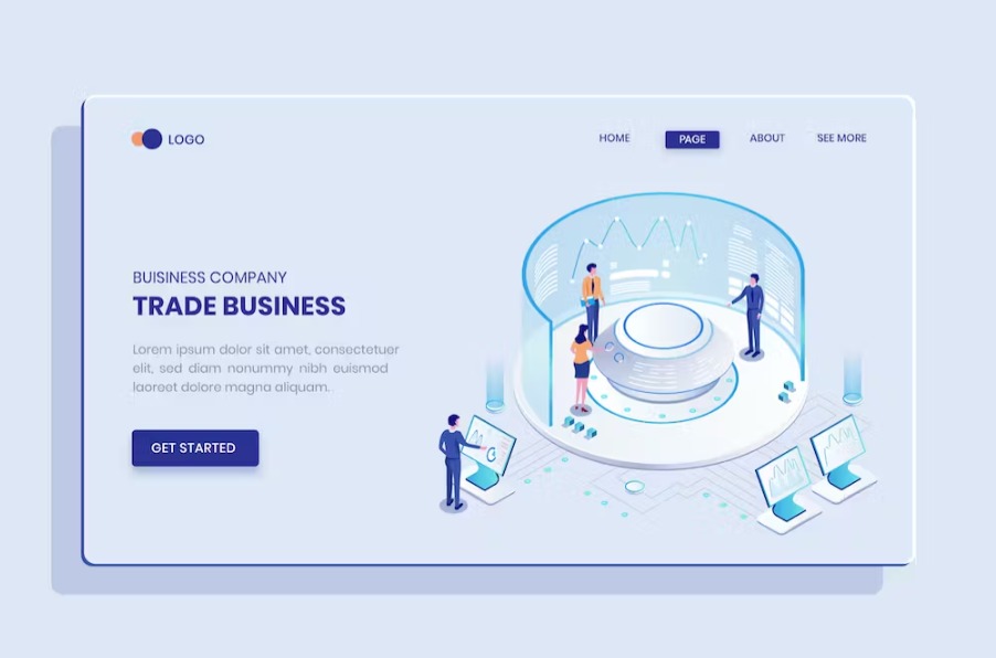 Free Trade Business Marketing Isometric Landing Page